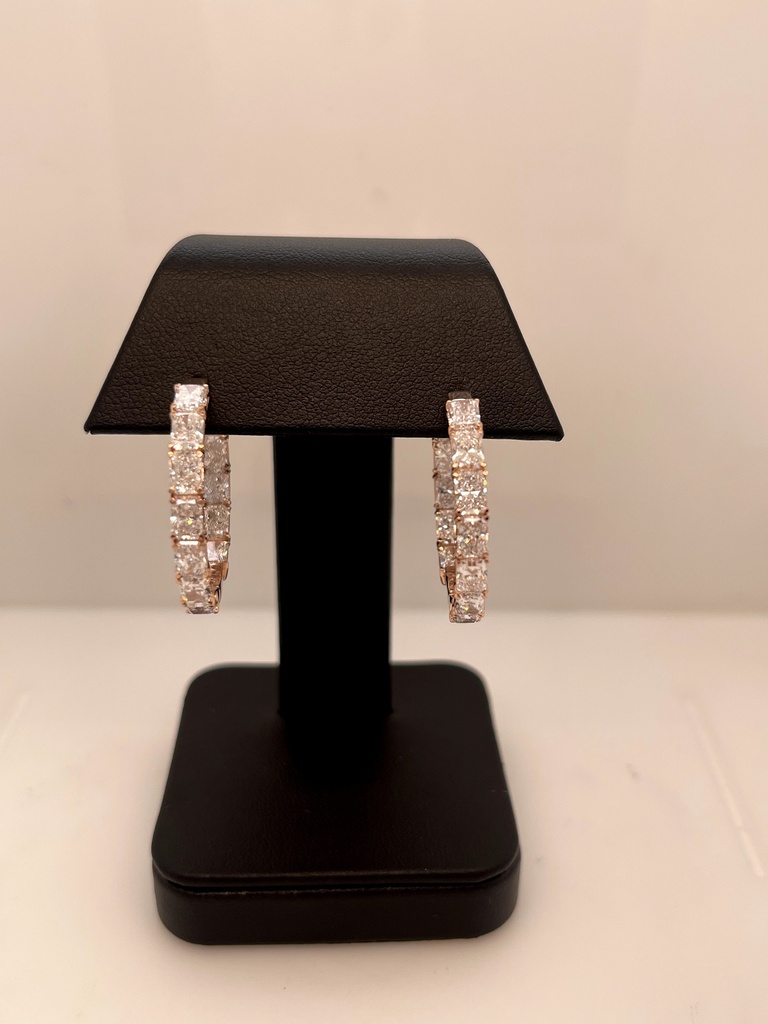5.53 Cts 14k Rose Gold Radiant Shape Hoops Earring