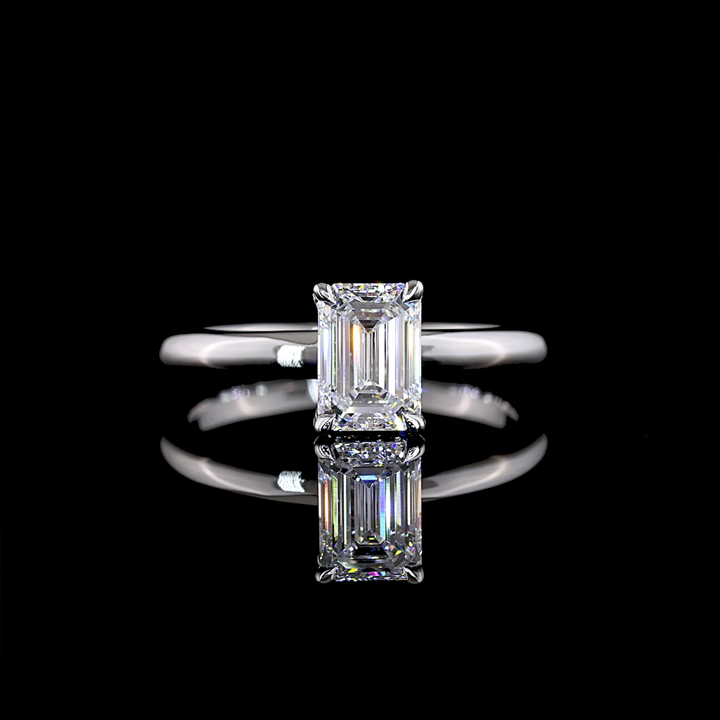 10.46 Cts 14k White Gold Emerald Shape Hidden Halo Ring