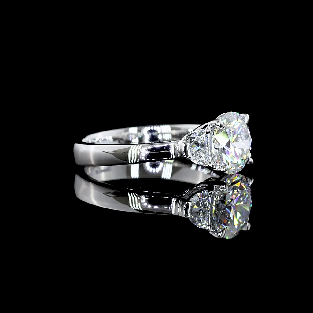 2.45 Cts Platinum Round Shape 3 Stones Ring