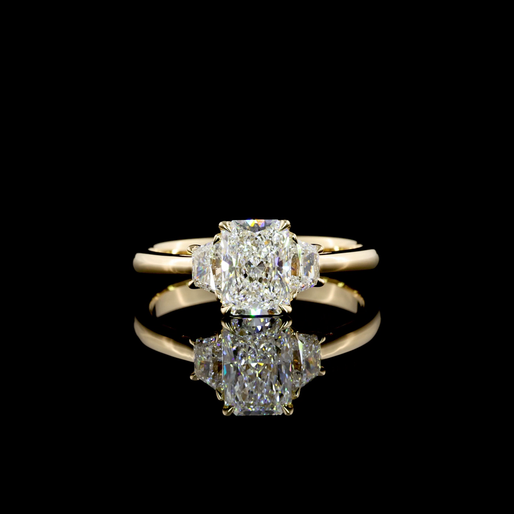 2.1 Cts 14k Yellow Gold Radiant Shape 3 Stones Ring