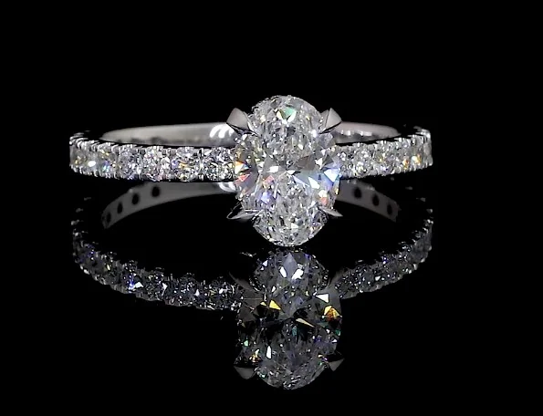 3.87 Cts 14k White Gold Oval Shape Hidden Halo Ring