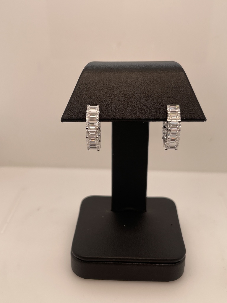 4.24 Cts 14k White Gold Emerald Shape Huggies Earring