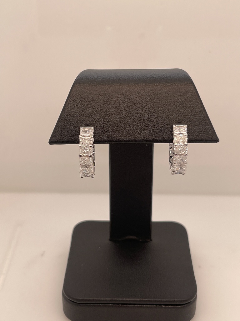 6.36 Cts 14k White Gold Radiant Shape Huggies Earring