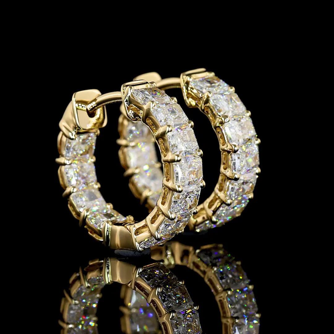 6.32 Cts 14k Yellow Gold Radiant Shape Huggies Earring