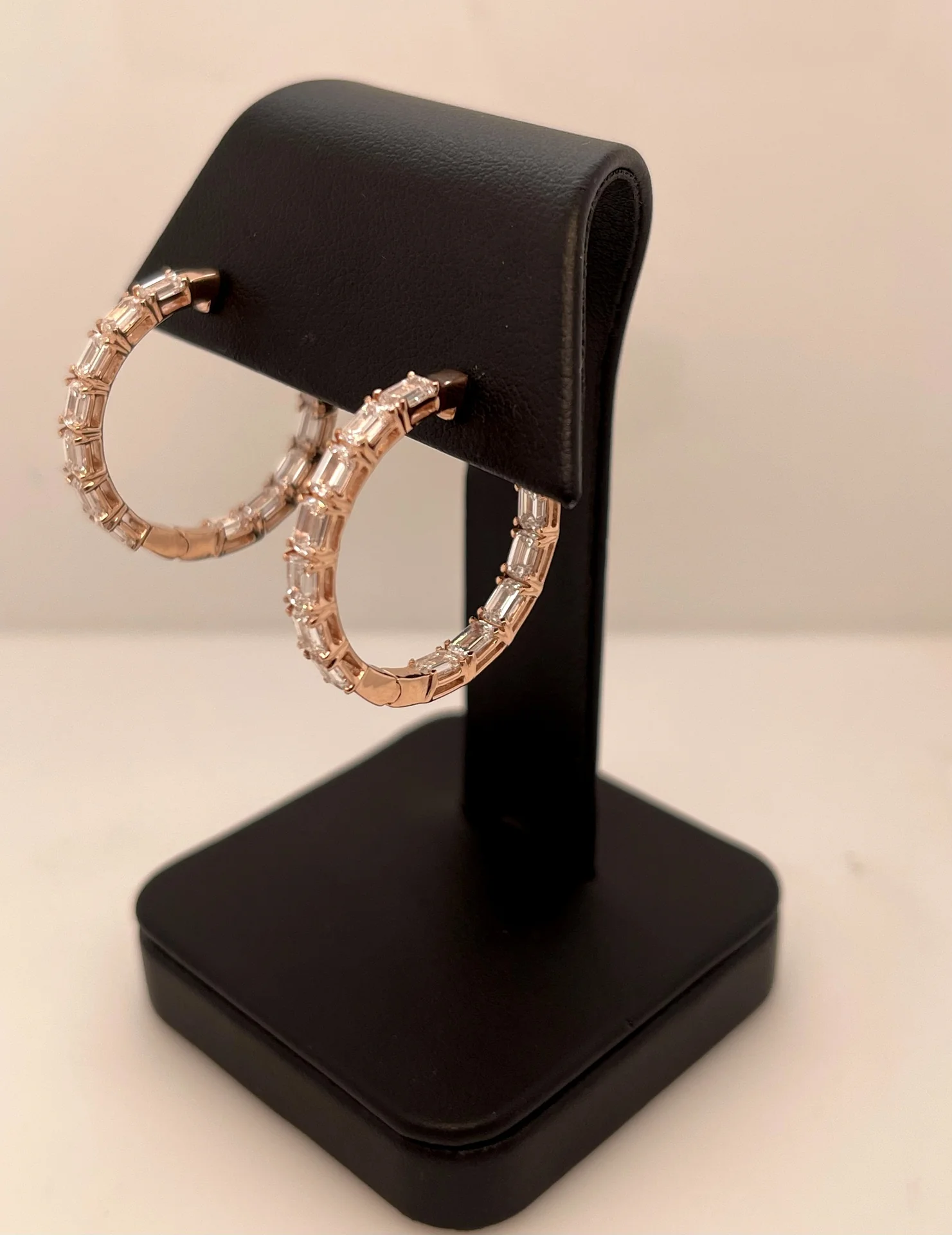 5.41 Cts 14k Rose Gold Emerald Shape Hoops Earring