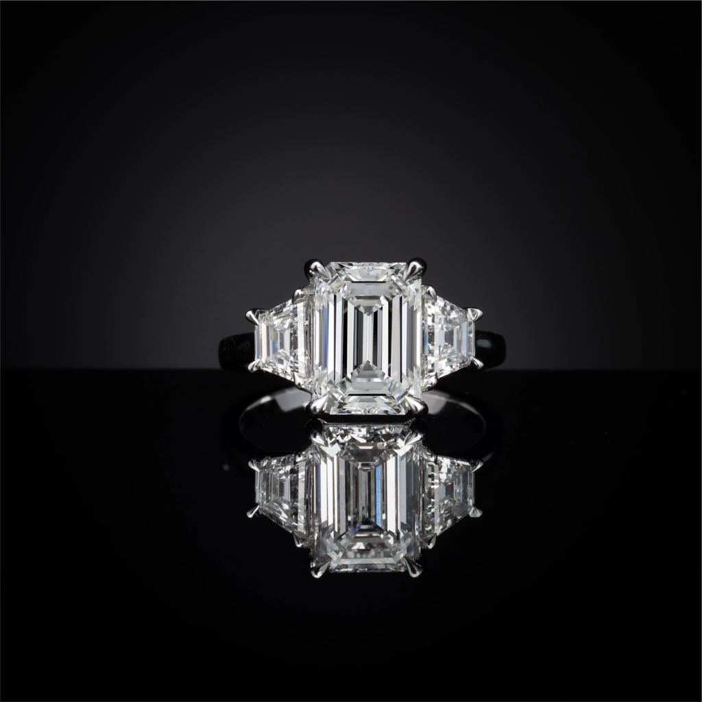 5.05 Cts 14k White Gold Emerald Shape 3 Stones Ring