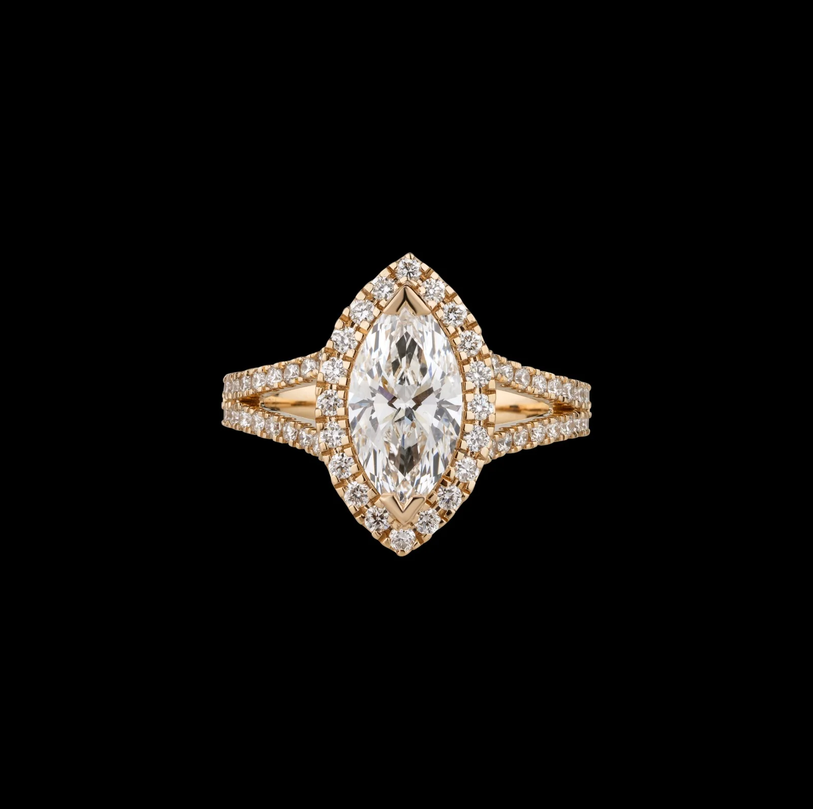 2.67 Cts 14k Yellow Gold Marquise Shape Split Shank Ring