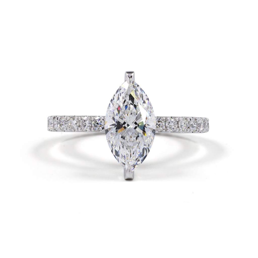 4.04 Cts 14k White Gold Marquise Shape Hidden Halo Ring