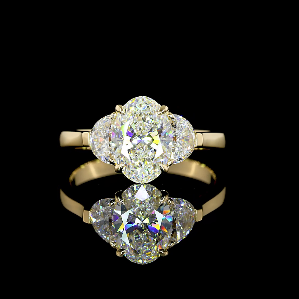 2.19 Cts 14k Yellow Gold Oval Shape 3 Stones Ring