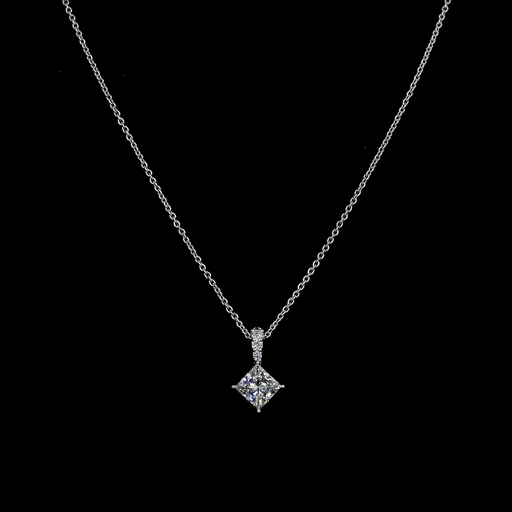 1.38 Cts 14k White Gold Princess Shape Pendant Pendant