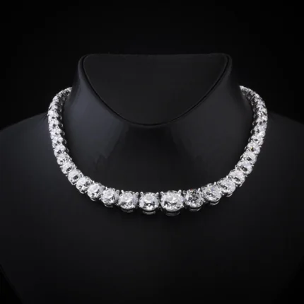 106.41 Cts 14k White Gold Old European Brilliant Shape Riviera Necklace