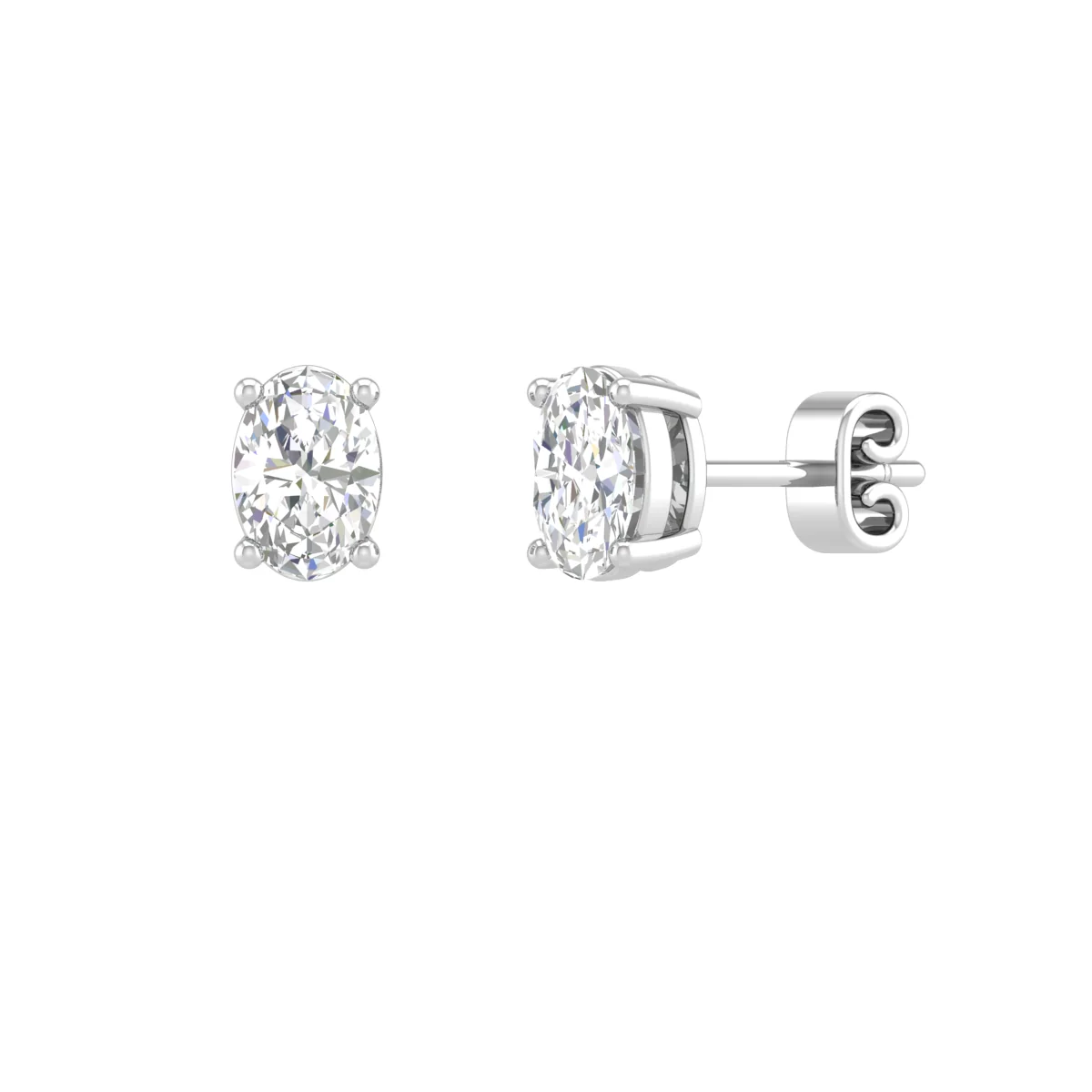 1.04 Cts 18k White Gold Oval Shape Studs Earring