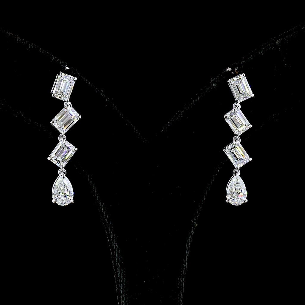5.12 Cts 14k White Gold Emerald Shape Hanging Earring