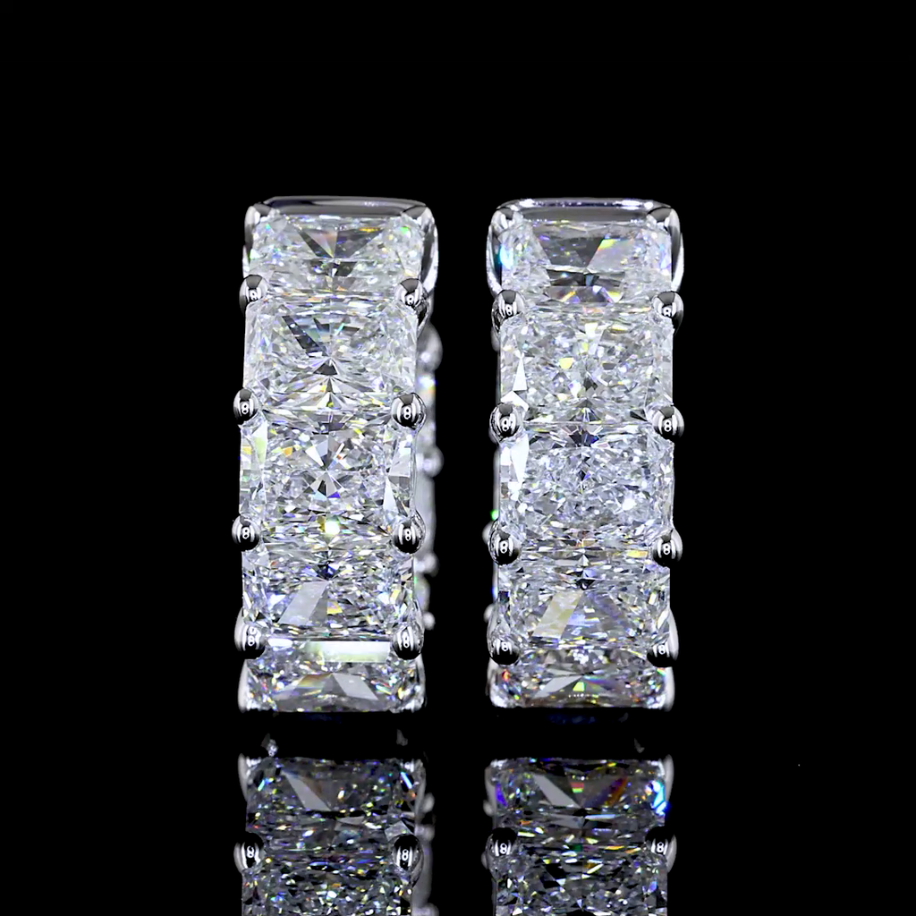 4.88 Cts 14k White Gold Radiant Shape Huggies Earring