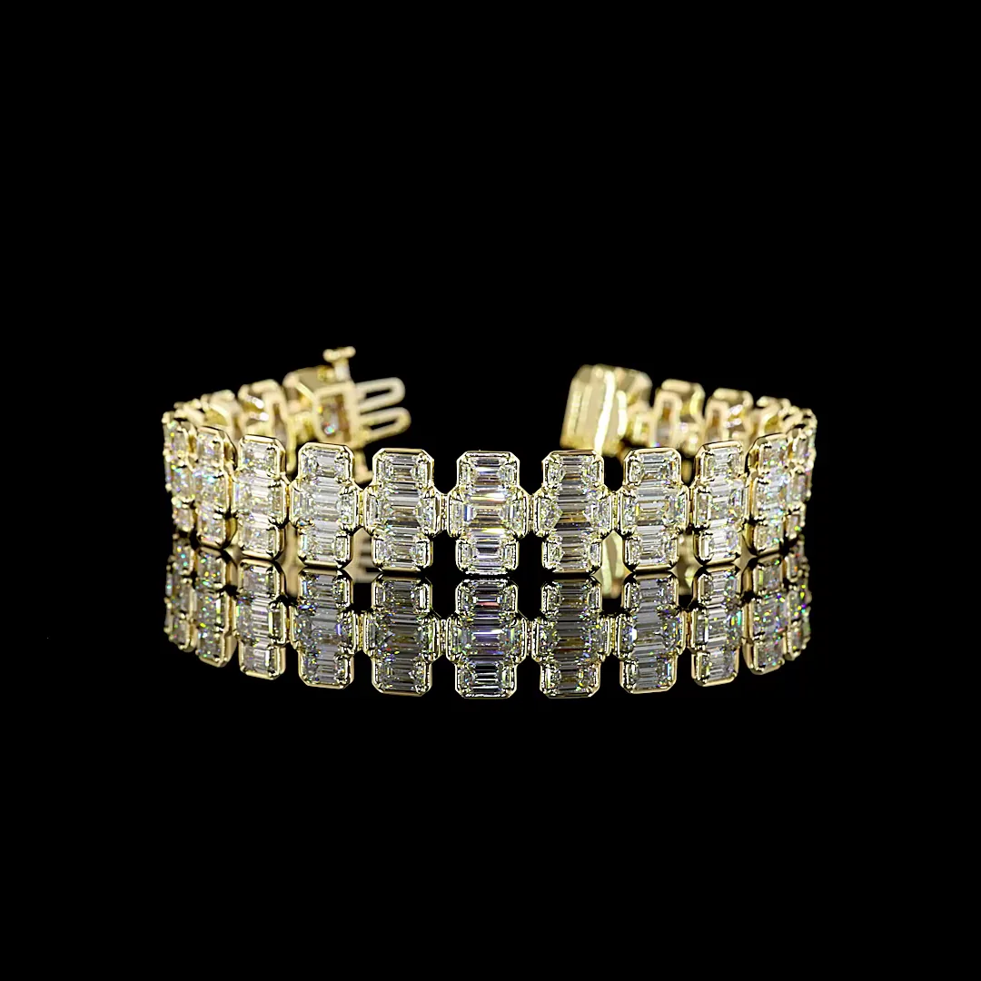 26.1 Cts 14k Yellow Gold Emerald Shape Station Line Tennis Bracelet
