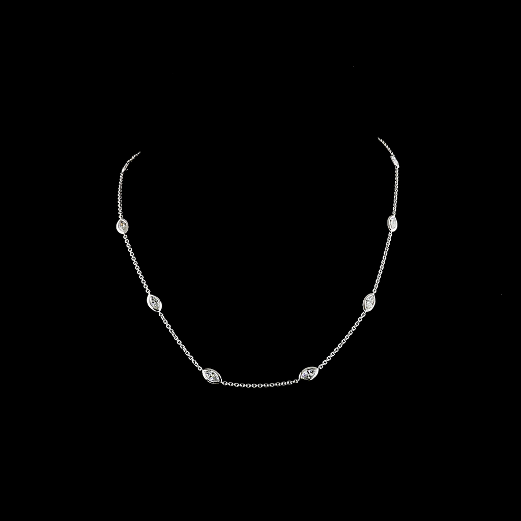 3.14 Cts 14k White Gold Marquise Shape Station Necklace