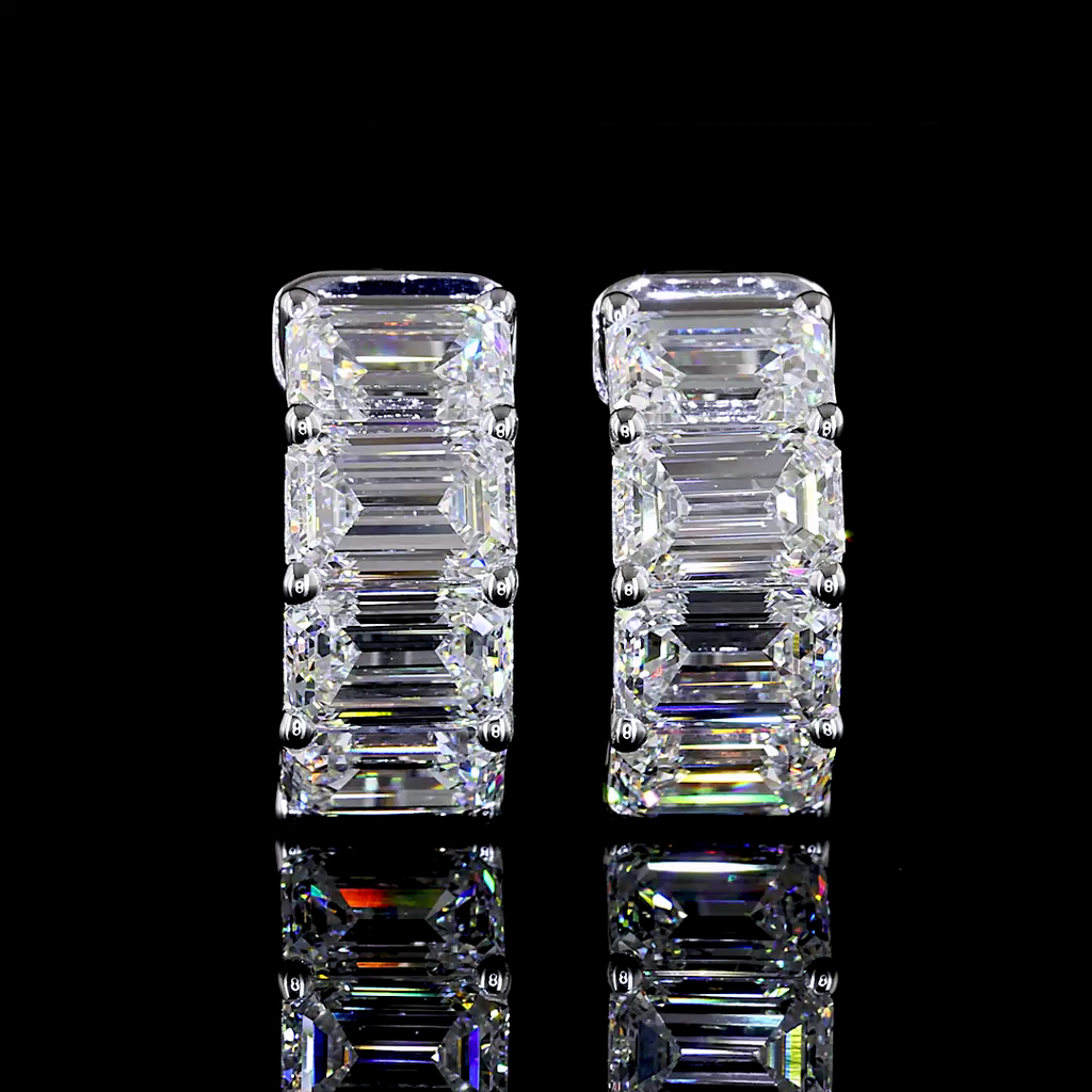 4.27 Cts 14k White Gold Emerald Shape Huggies Earring