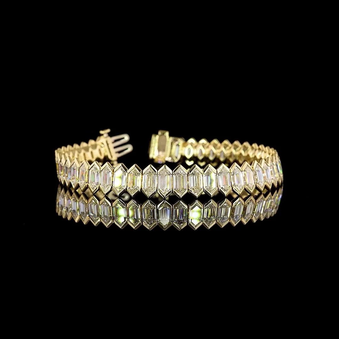 24.56 Cts 14k Yellow Gold Step Marquise Shape Tennis Bracelet