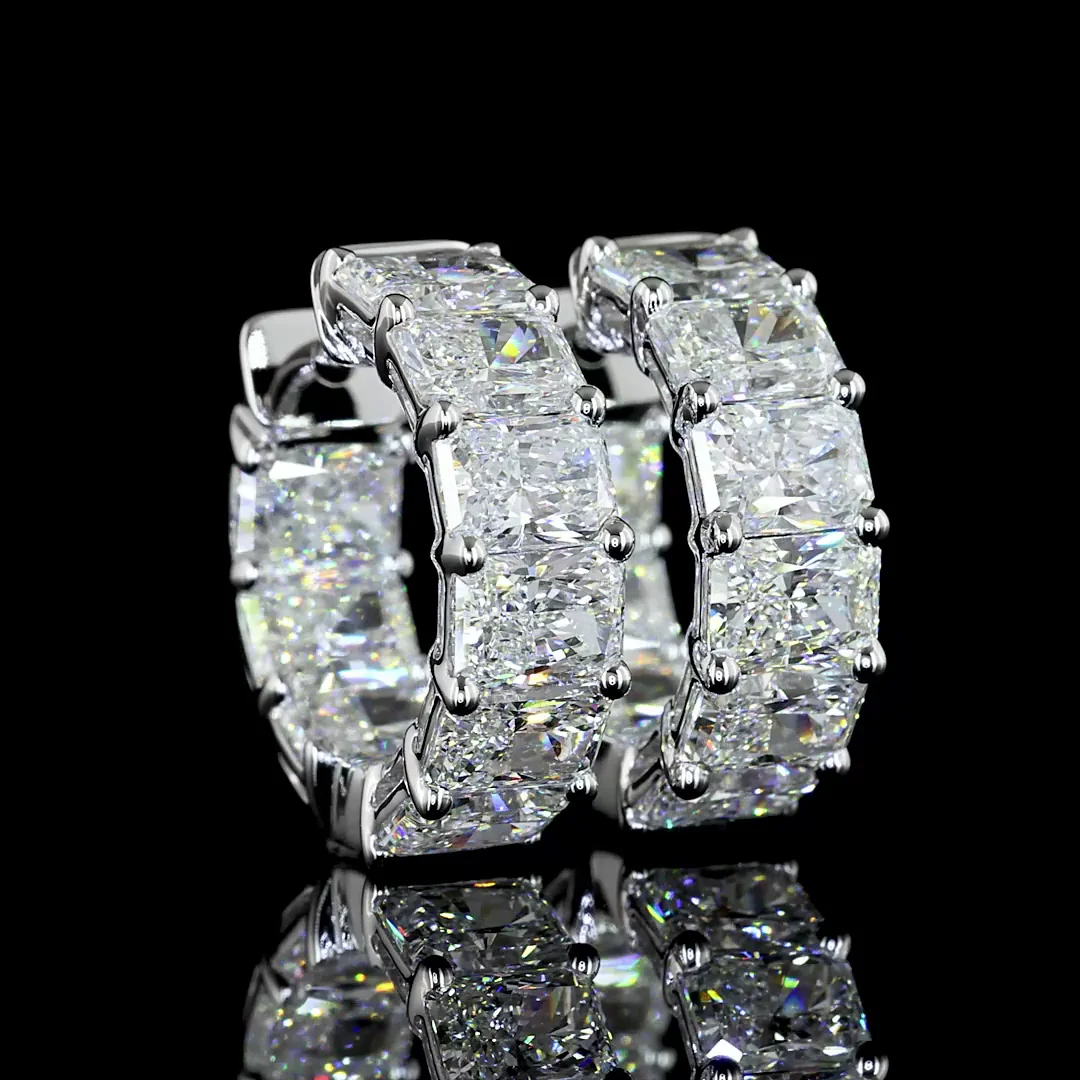 6.51 Cts 14k White Gold Radiant Shape Huggies Earring