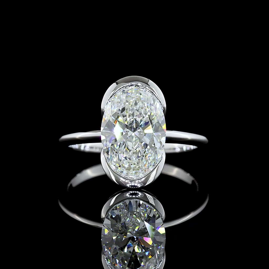 3.02 Cts 14k White Gold Oval Shape Solitaire Ring