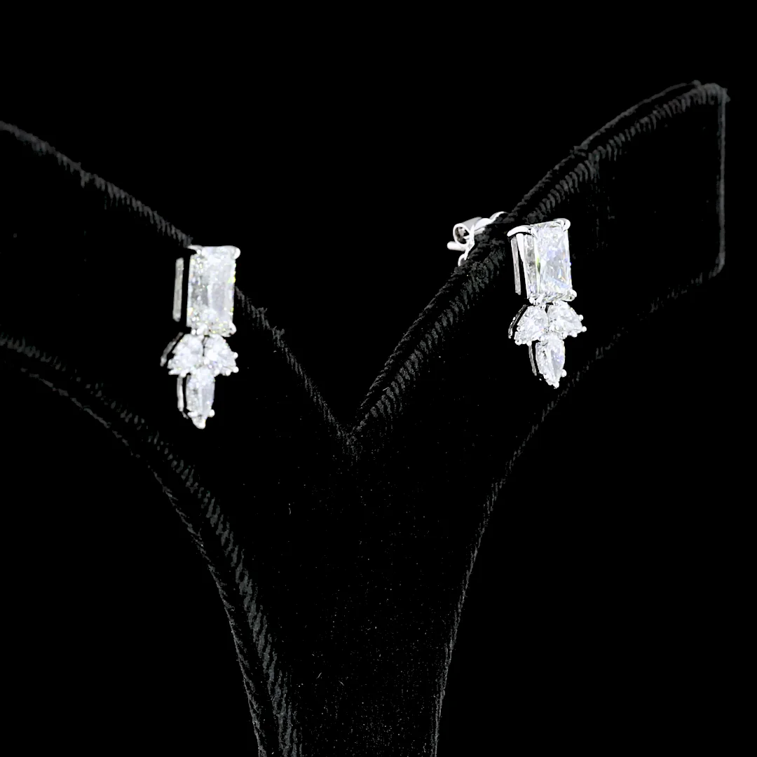 2.9 Cts 14k White Gold Radiant Shape Hanging Earring