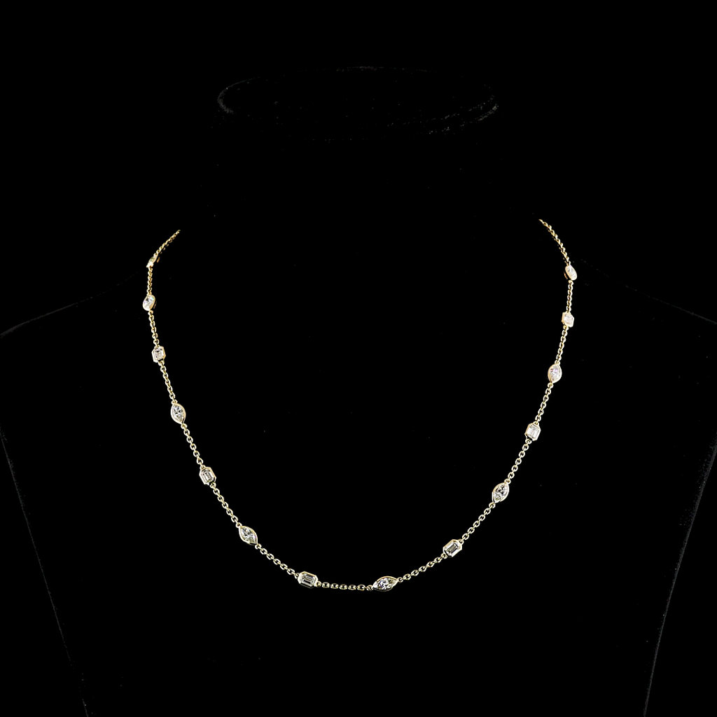 2.77 Cts 14k Yellow Gold Mix Shape Station Necklace