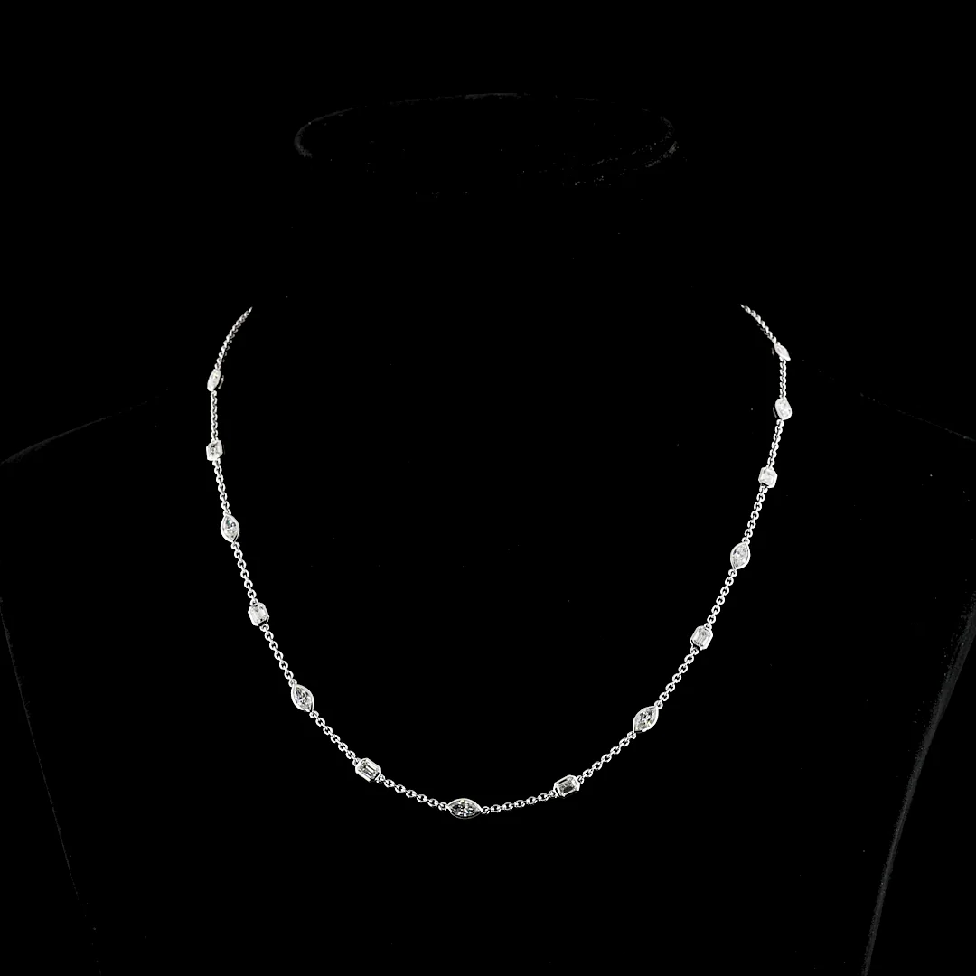 2.79 Cts 14k White Gold Mix Shape Station Necklace