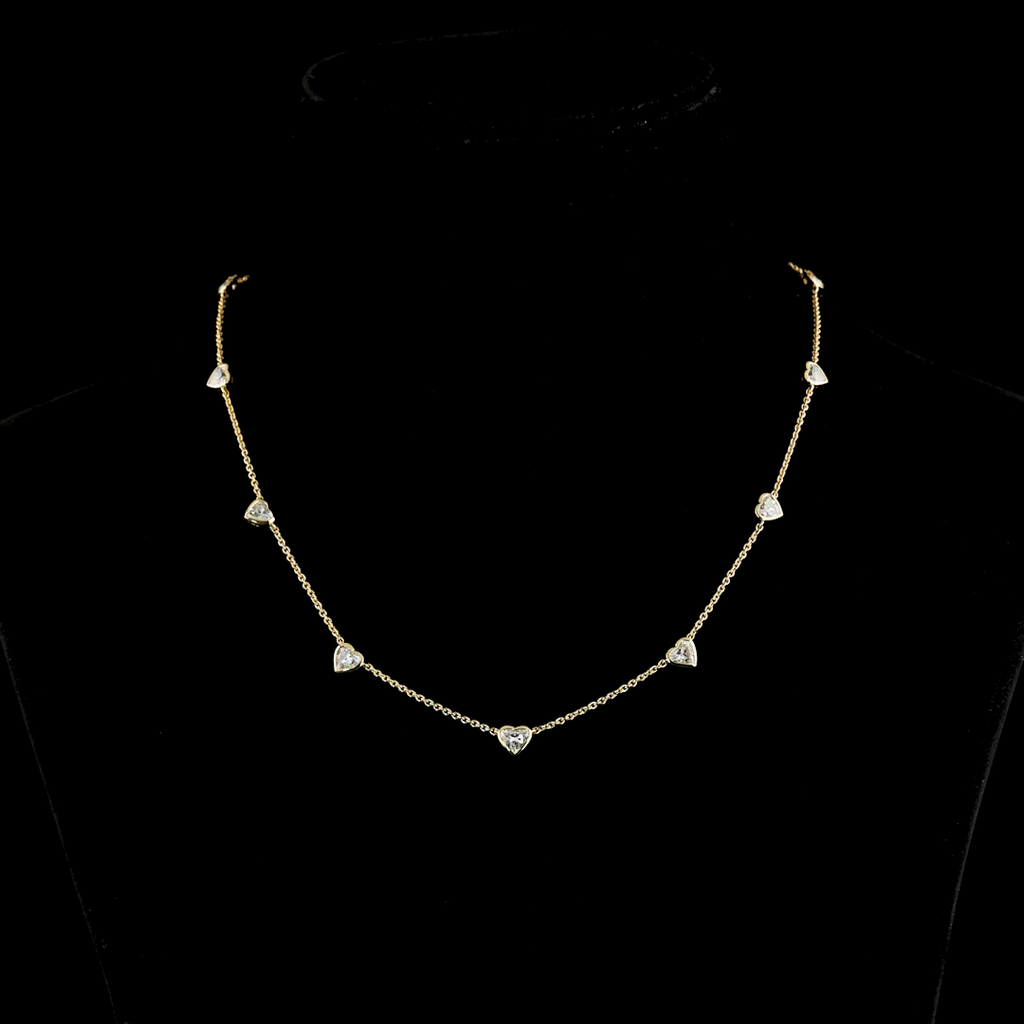 3.37 Cts 14k Yellow Gold Heart Shape Station Necklace