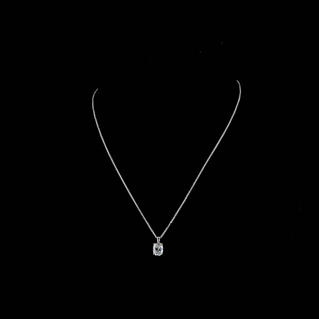 1.58 Cts 14k White Gold Antique Cushion Shape Solitaire Pendant