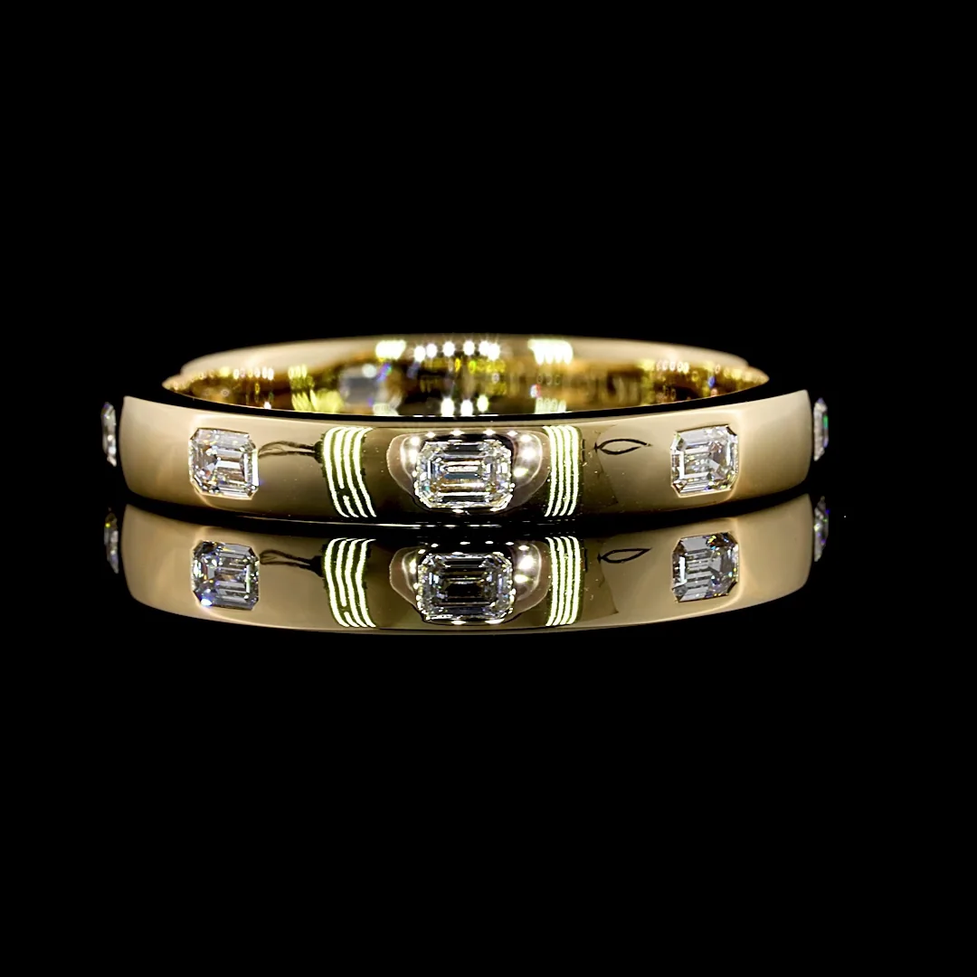 0.34 Cts 14k Yellow Gold Emerald Shape 3/4 Band Eternity Band