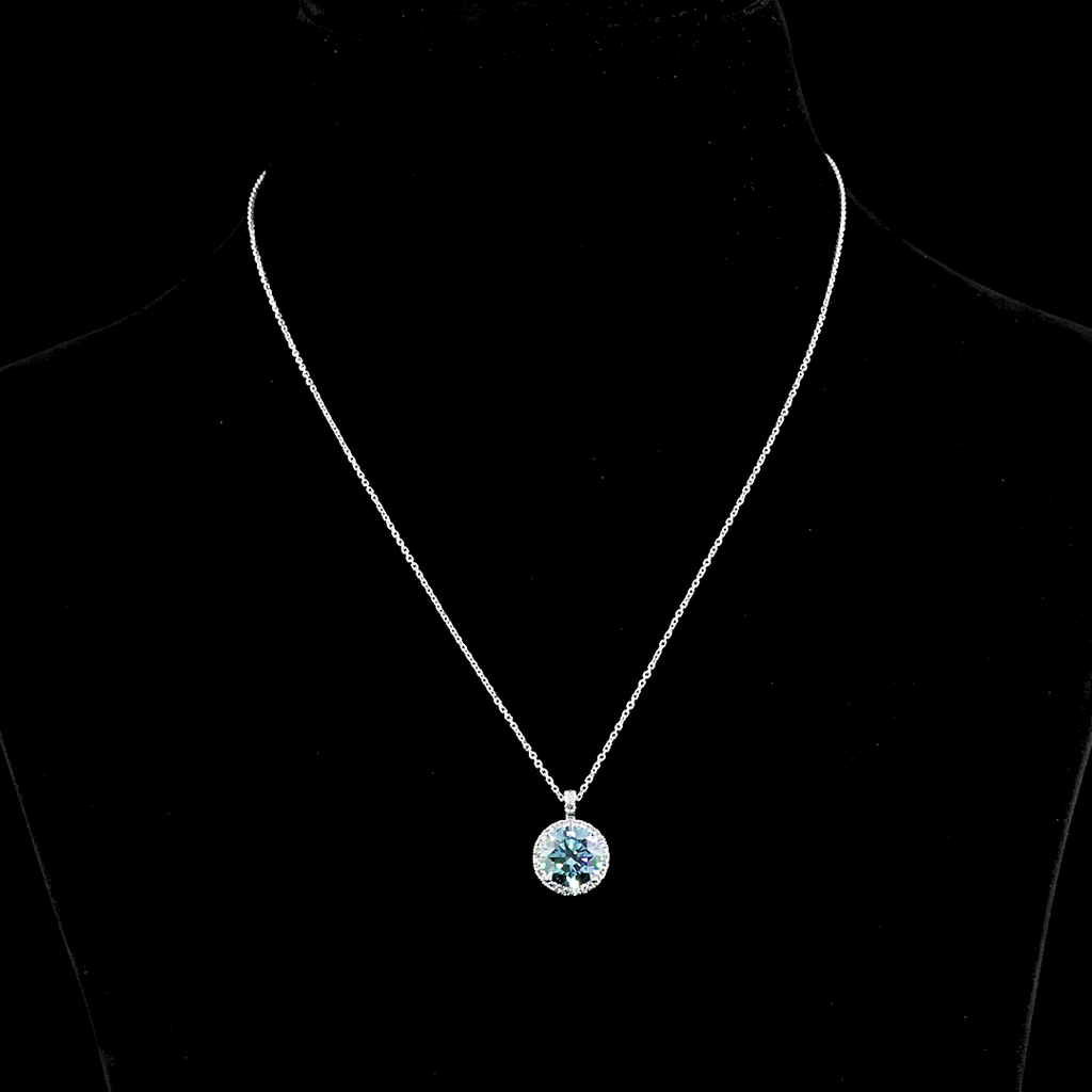 3.39 Cts 14k White Gold Round Shape Halo Pendant