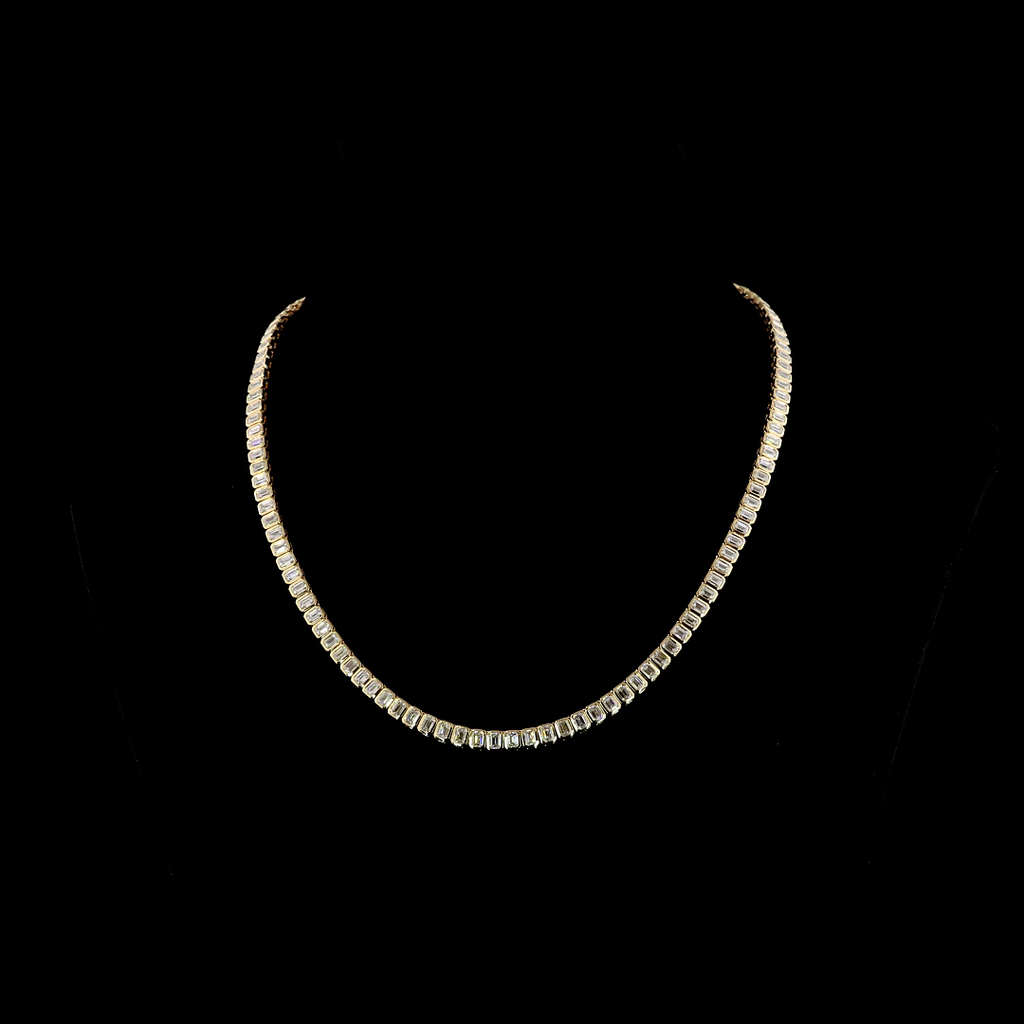 14.96 Cts 14k Yellow Gold Emerald Shape Tennis Necklace