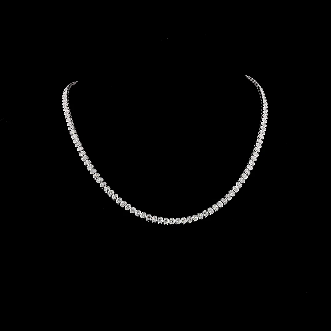 10.35 Cts 14k White Gold Oval Shape Tennis Necklace