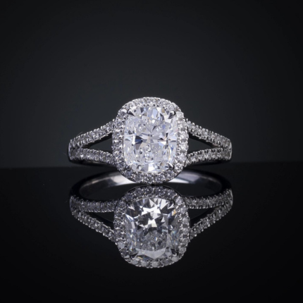 2.45 Cts 14k White Gold Cushion Shape Split Shank Ring