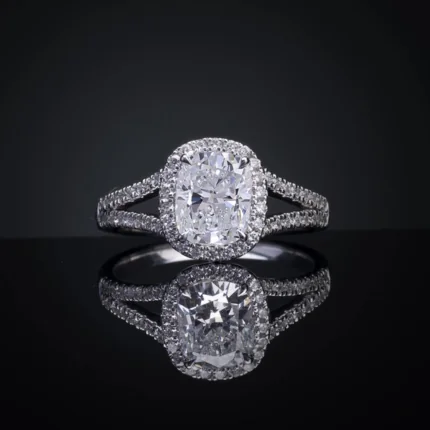 2.45 Cts 14k White Gold Cushion Shape Split Shank Ring