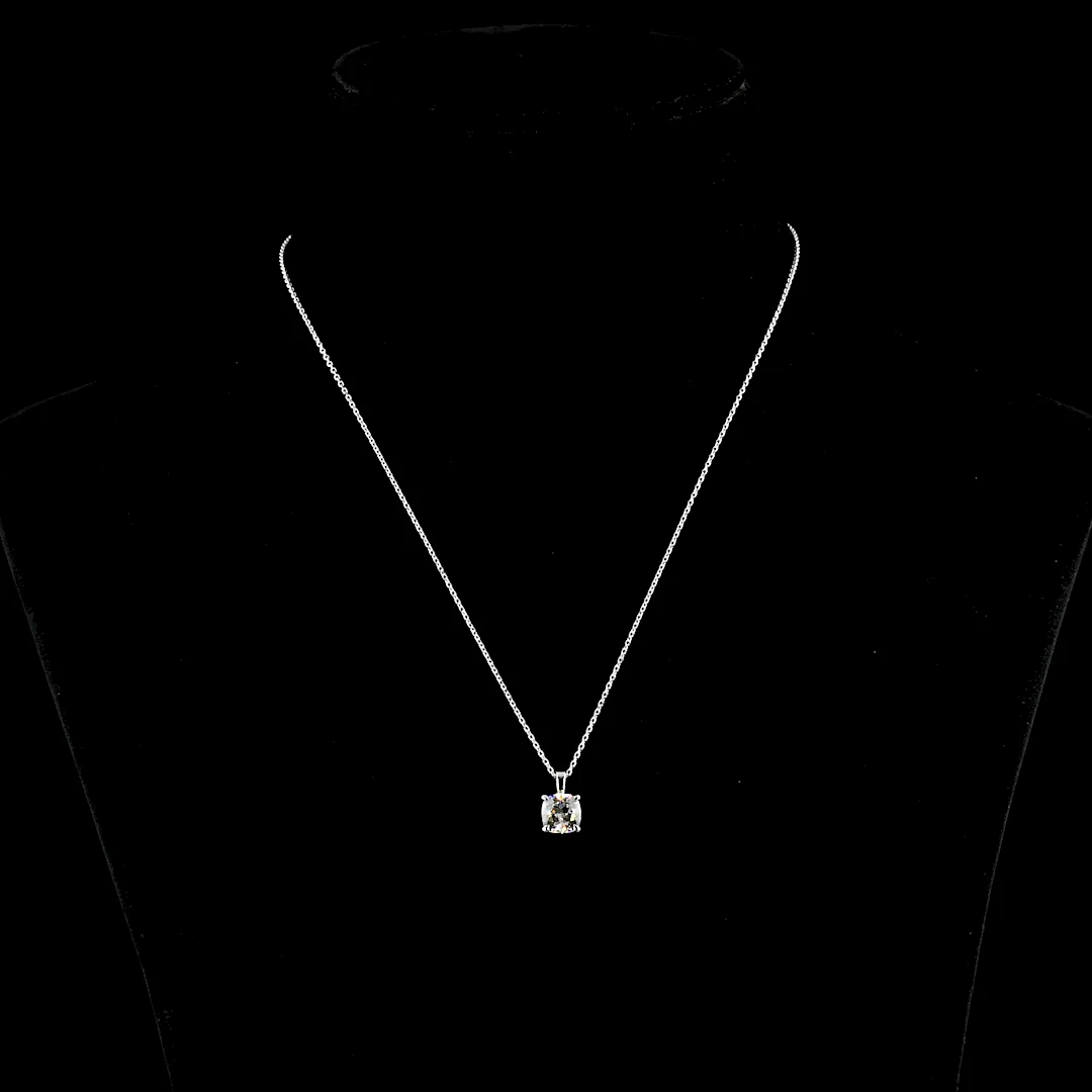 1.54 Cts 14k White Gold Square Cushion Brilliant Shape Solitaire Pendant