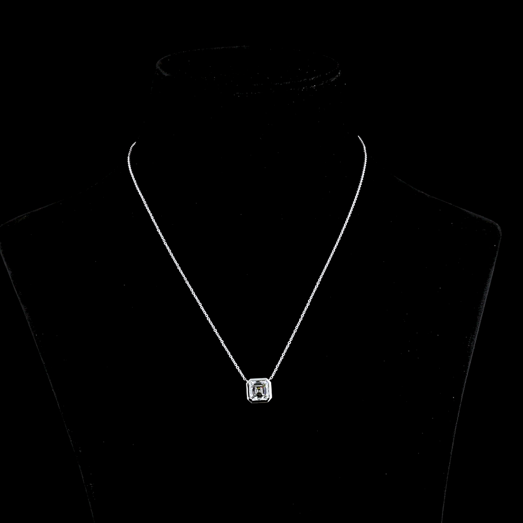 3.06 Cts 14k White Gold Asscher Shape Solitaire Pendant