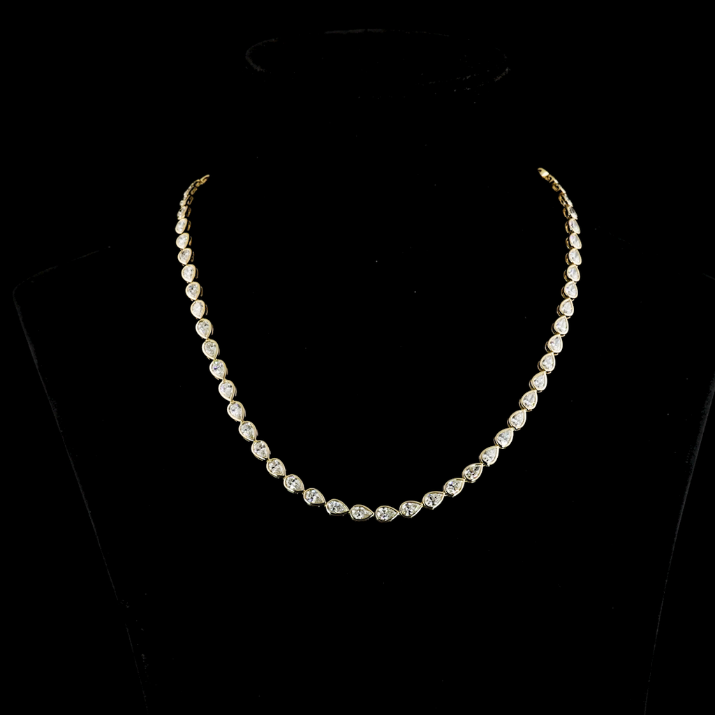 15.39 Cts 14k Yellow Gold Pear Shape Tennis Necklace
