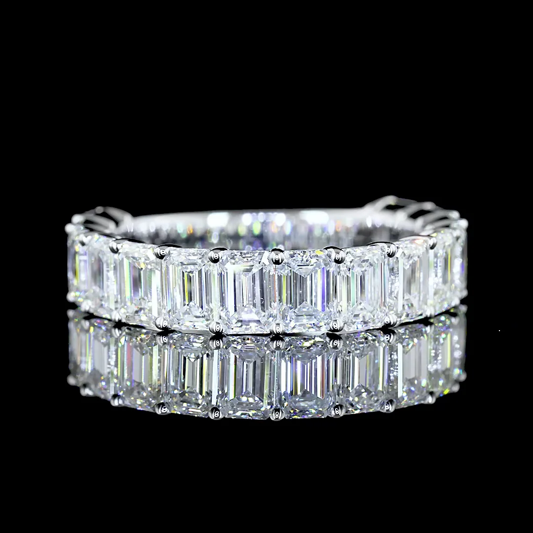 3.5 Cts 14k White Gold Emerald Shape 3/4 Band Eternity Band