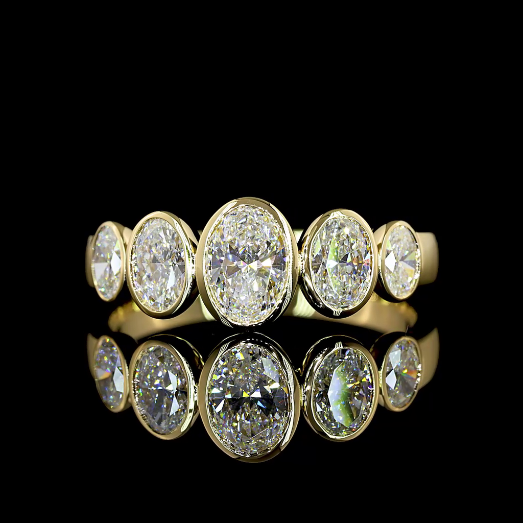 1.37 Cts 14k Yellow Gold Oval Shape 5 Stones Eternity Band