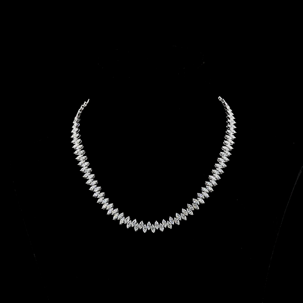 24.7 Cts 14k White Gold Marquise Shape Tennis Necklace