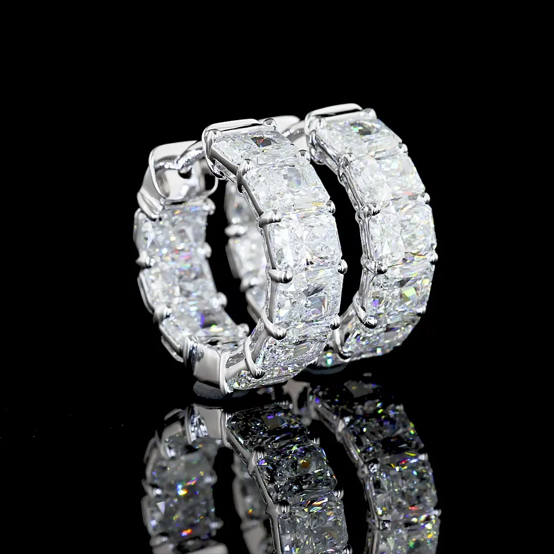 5.15 Cts 14k White Gold Emerald Shape Huggies Earring