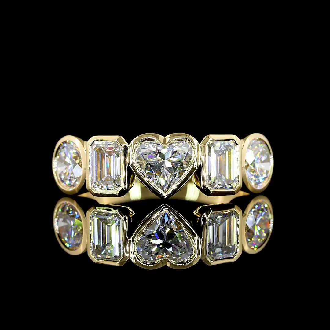 2.07 Cts 14k Yellow Gold Mix Shape 5 Stones Eternity Band