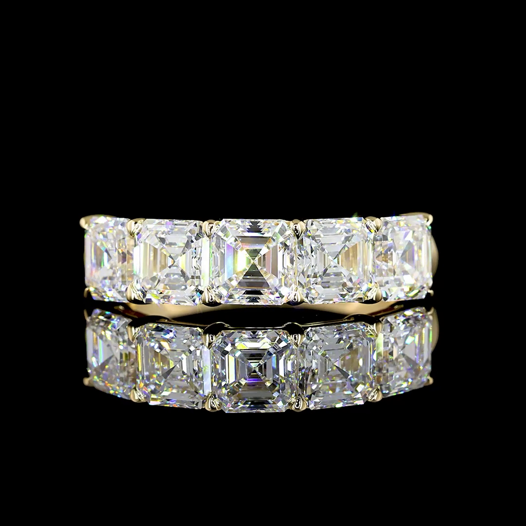 3.03 Cts 14k Yellow Gold Asscher Shape 5 Stones Eternity Band