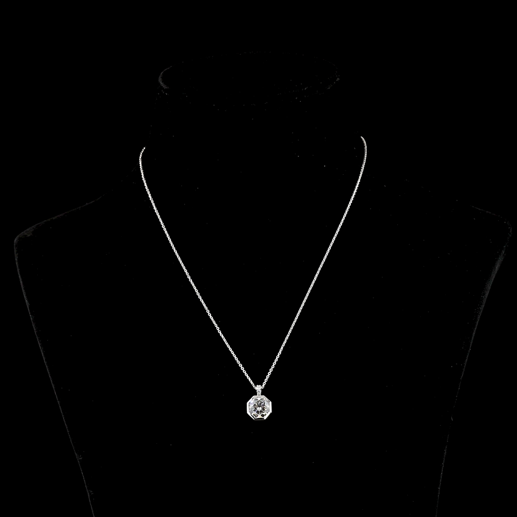 2.57 Cts 14k White Gold Octagon H&a Shape Pendant Pendant