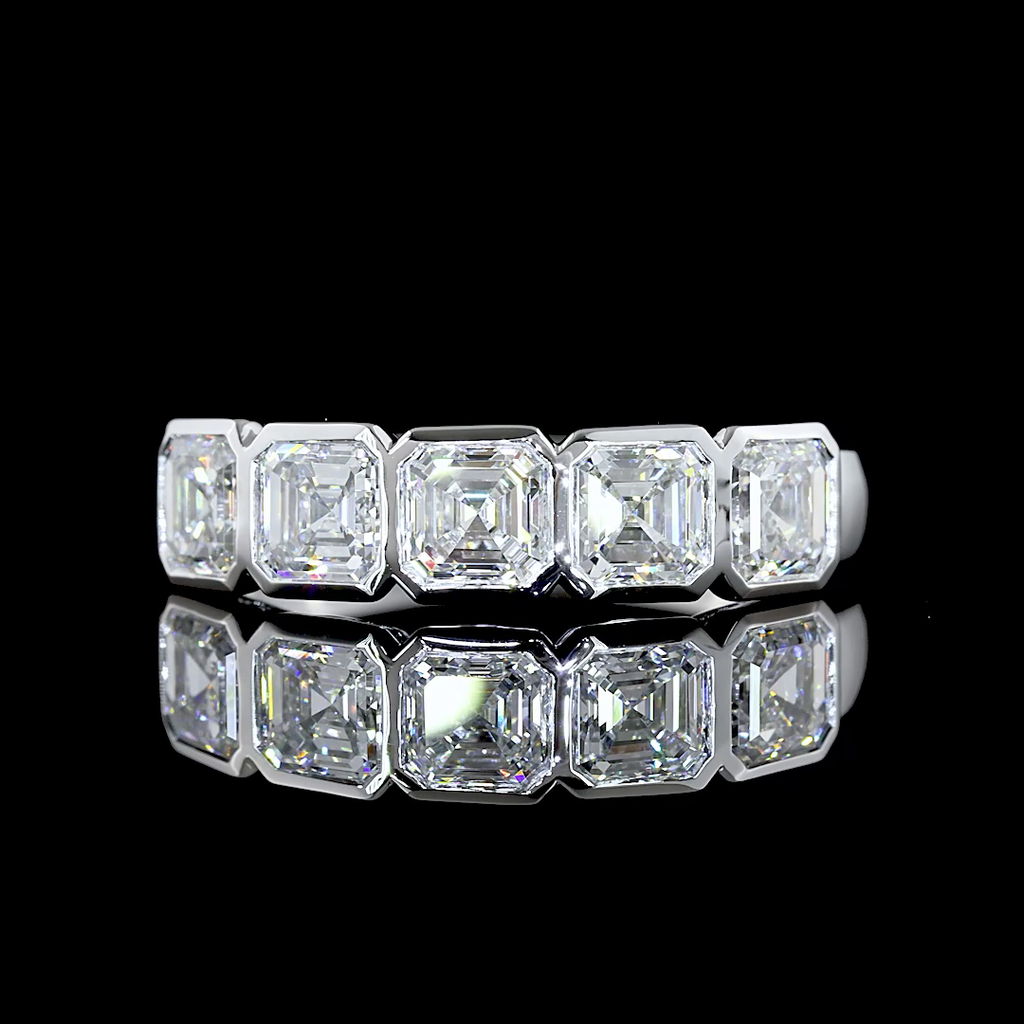 2.1 Cts 14k White Gold Asscher Shape 5 Stones Eternity Band