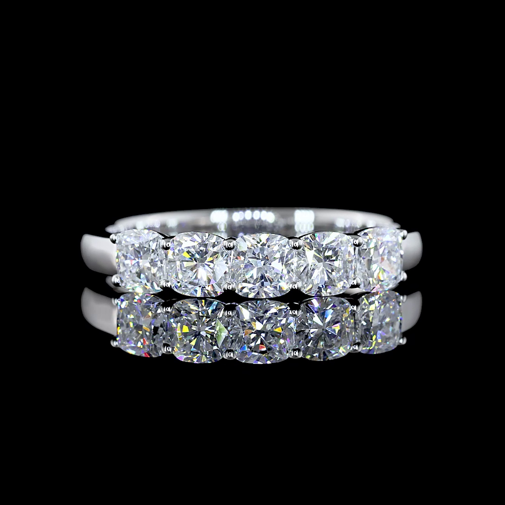 1.02 Cts 14k White Gold Square Cushion Brilliant Shape 5 Stones Eternity Band