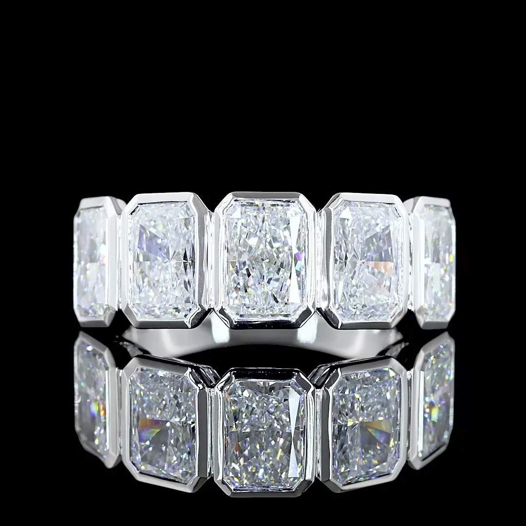 5.05 Cts 14k White Gold Radiant Shape 5 Stones Eternity Band
