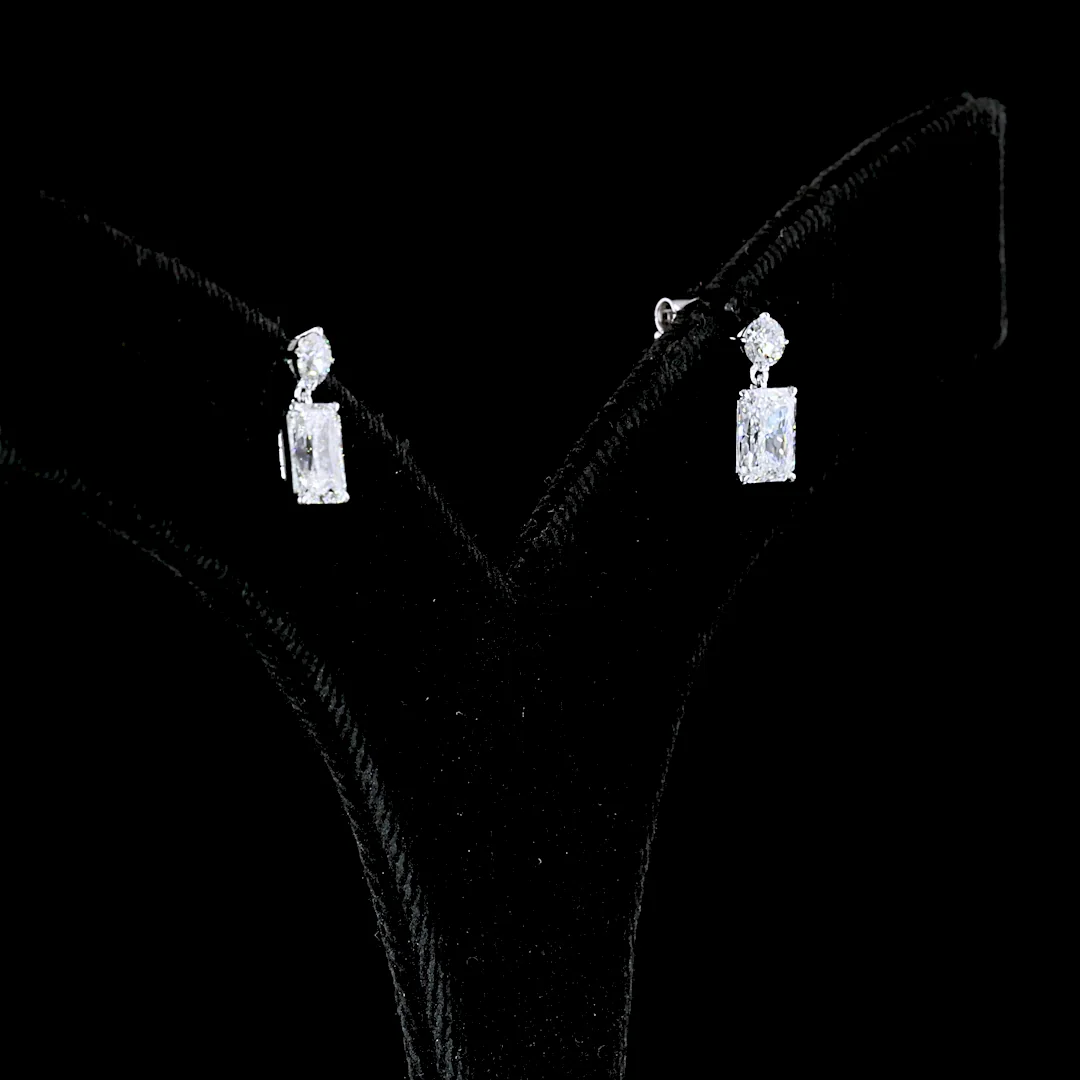 1.72 Cts 14k White Gold Radiant Shape Hanging Earring