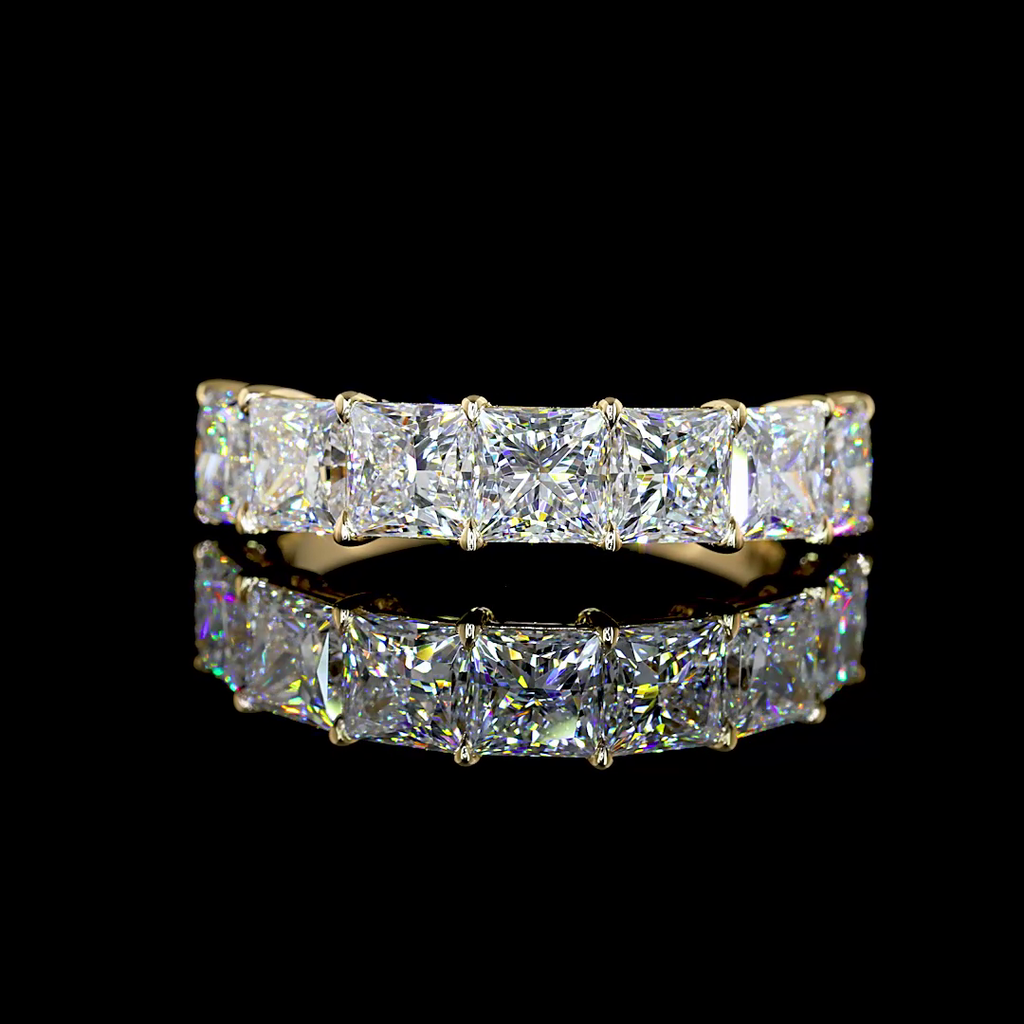 3.12 Cts 14k Yellow Gold Princess Shape 7 Stones Eternity Band